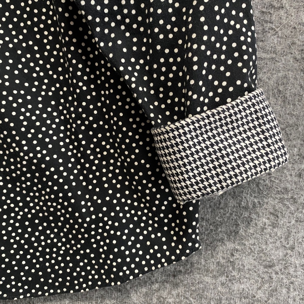 Chaps No Iron Shirt Womens 2X Black Polka Dot Houndstooth Button Up Flip Cuff - Picture 4 of 9
